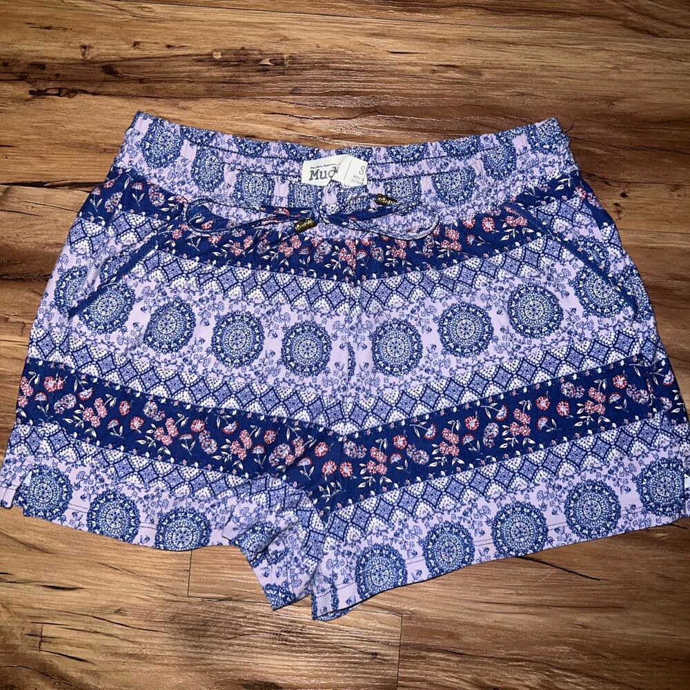 Mudd Blue Floral and Tribal Mixed Print Boho Pull On Shorts Size Small
